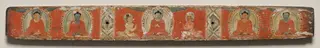 Ratnasambhava, Akshobhya, Vairochana with attendants, Amitabha, and Amoghasiddhi, Top cover, from a Manuscript of the Perfection of Wisdom in Eight Thousand Lines (Ashtasahasrika Prajnaparamita-sutra)