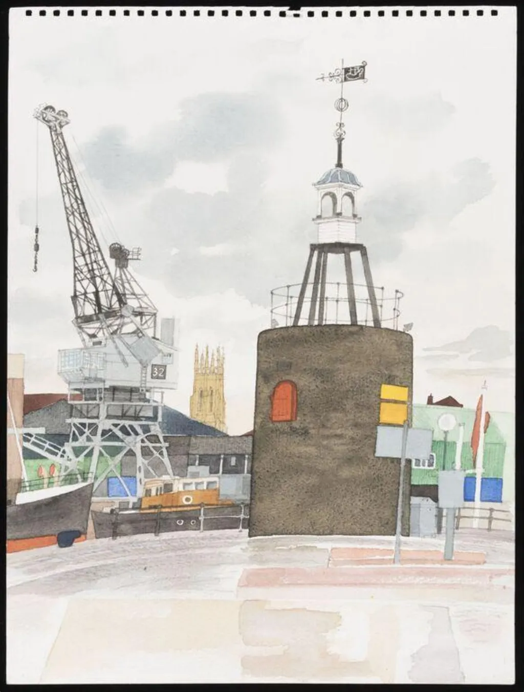 Bristol Docks 2, by Raymond Spurrier, watercolor, 1989