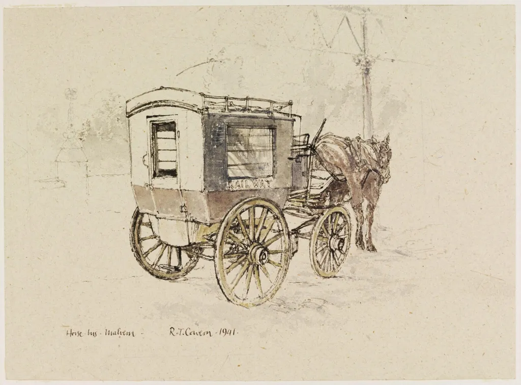 Horse Bus, Malvern, by Raymond Teague Cowern, watercolor, 1940