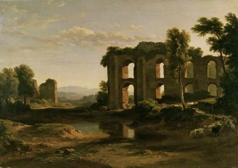 Landscape near Tivoli, with part of the Claudian Aqueduct, by Reinagle, oil, 1825