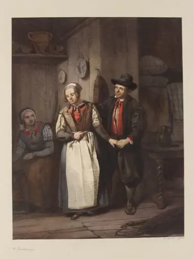 A Betrothal Scene. Interior with Dutch peasants, by Reinier Craeyvanger