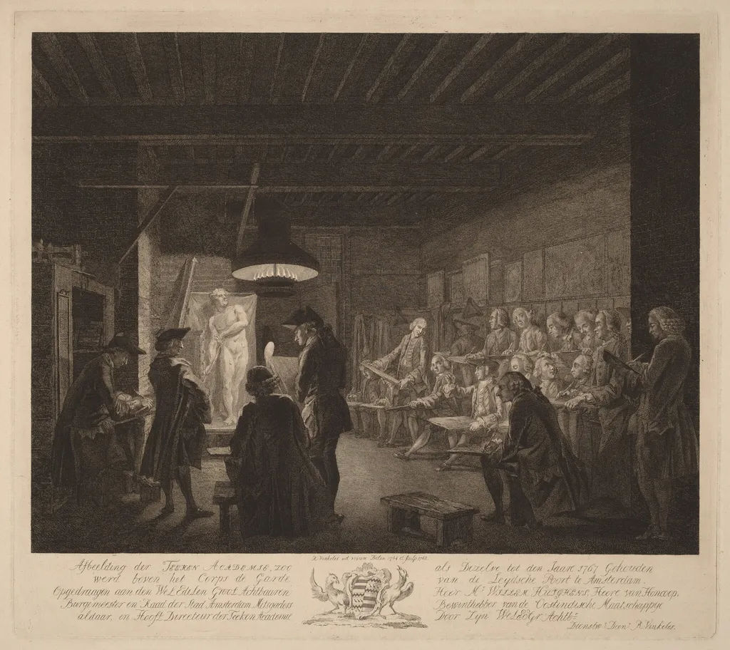 The Drawing Academy in Amsterdam, by Reinier Vinkeles, ink, 1768