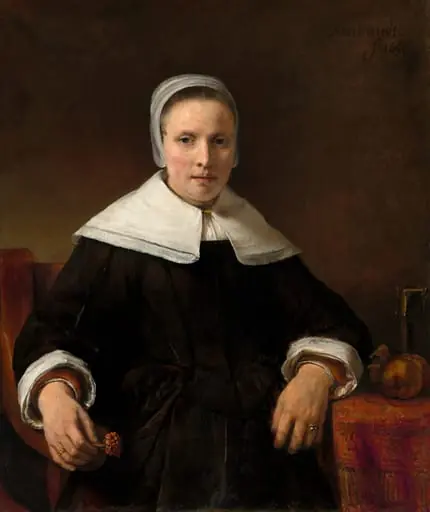 A Woman Holding a Pink, by Rembrandt, 1656