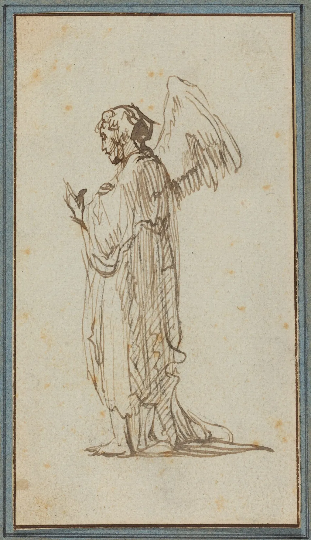 Angel Standing, by Rembrandt, ink, 1638