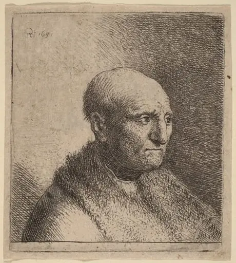 Bald Man in a Fur Cloak, by Rembrandt
