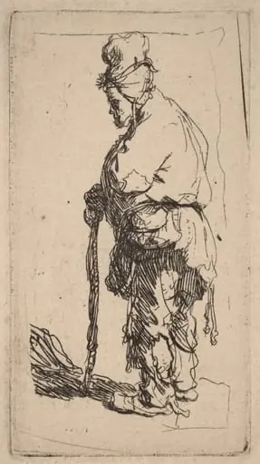 Beggar Leaning on a Stick, Facing Left, by Rembrandt