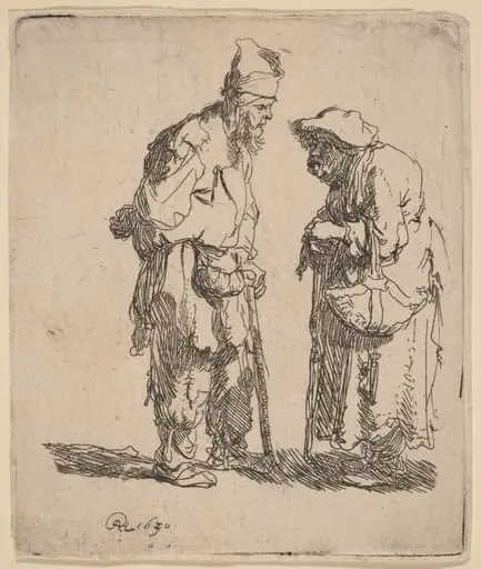 Beggar Man and Beggar Woman Conversing, by Rembrandt