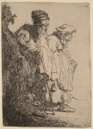 Beggar Man and Woman behind a Bank, by Rembrandt