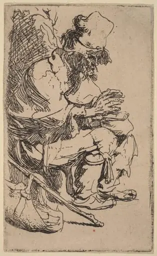 Beggar Seated Warming His Hands at a Chafing Dish, by Rembrandt