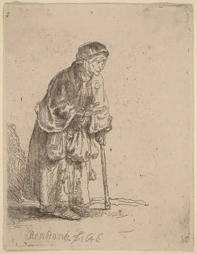 Beggar Woman Leaning on a Stick, by Rembrandt