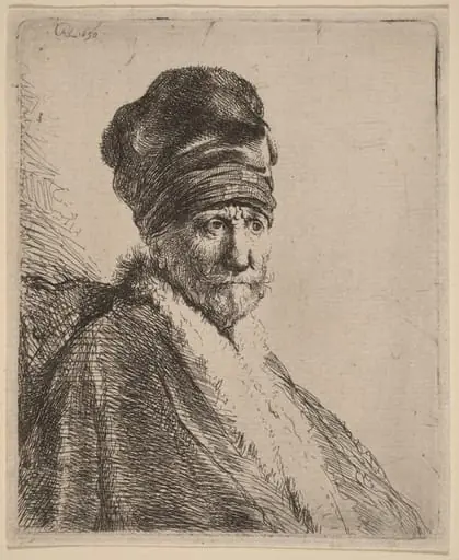 Bust of a Man Wearing a High Cap, Three-Quarters Right (The Artist's Father?), by Rembrandt