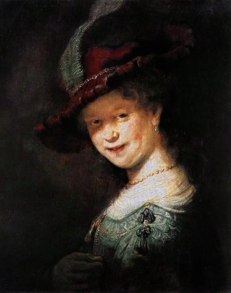 Bust of a Young Woman Smiling, possibly Saskia van Uylenburgh, by Rembrandt