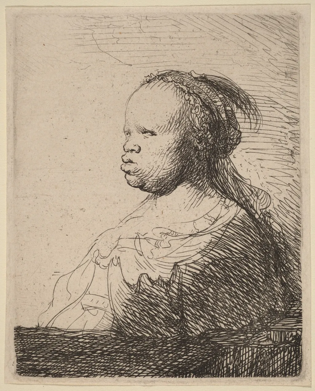 Bust of an African Woman, by Rembrandt, ink, 1630