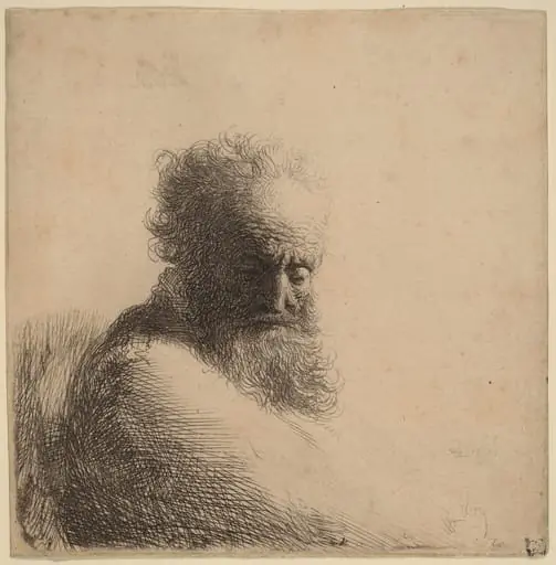 Bust of an Old Bearded Man, Looking Down, Three Quarters Right, by Rembrandt