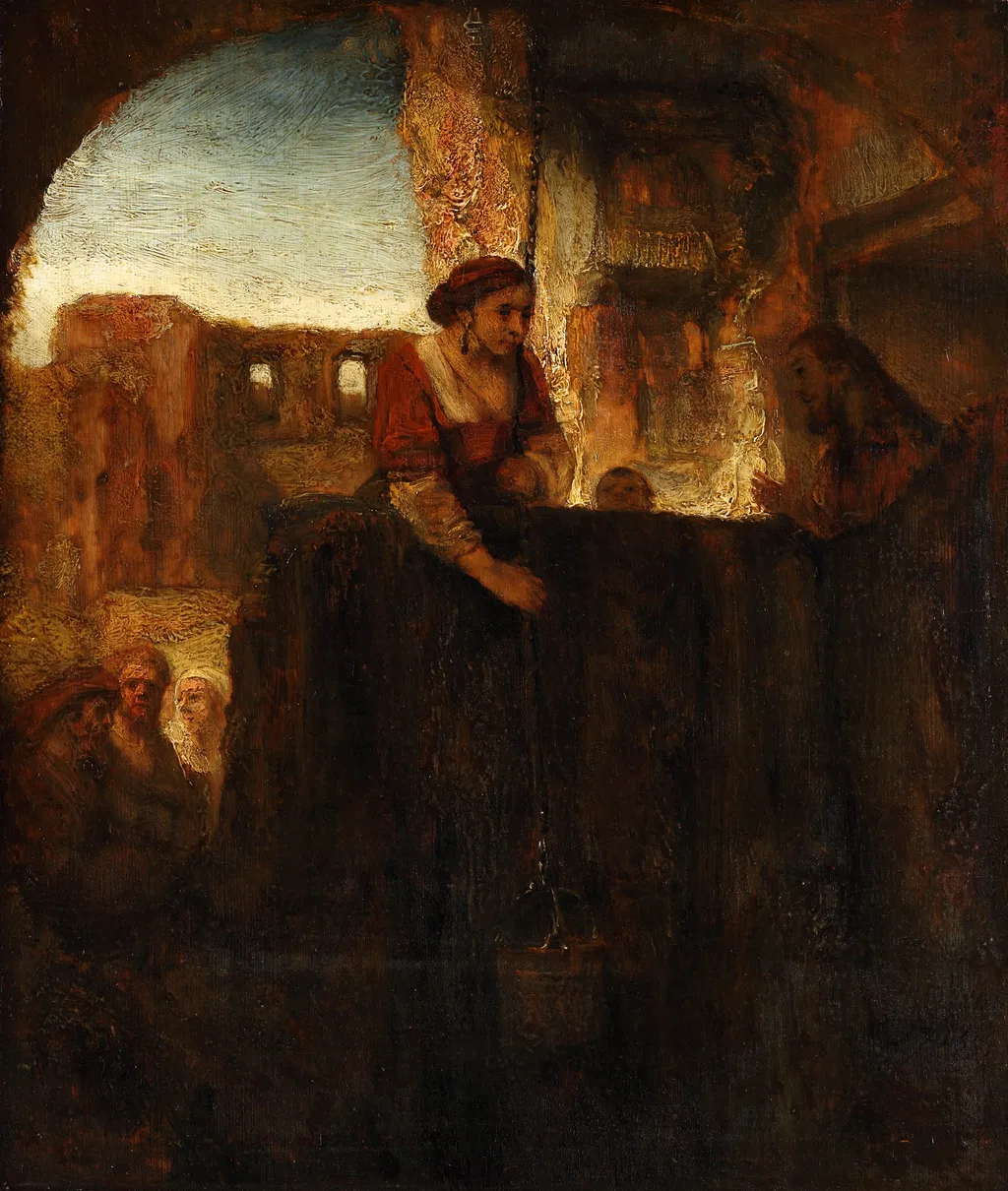 Christ and the Woman of Samaria, by Rembrandt, oil, 1658