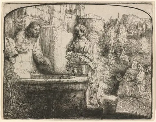 Christ and the Woman of Samaria: an Arched Print, by Rembrandt