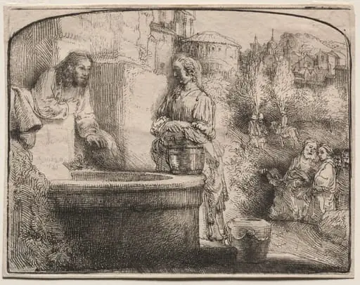 Christ and the Woman of Samaria: An Arched Print, by Rembrandt