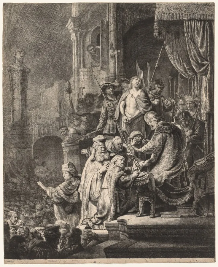 Christ Before Pilate: Large Plate, by Rembrandt, 1636