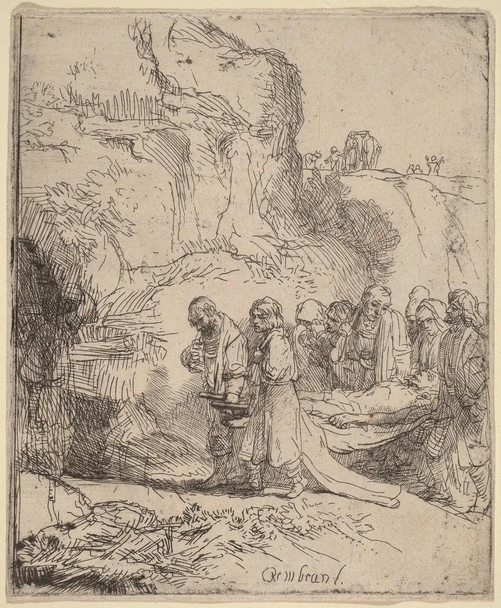 Christ Carried to the Tomb, by Rembrandt, ink, 1645