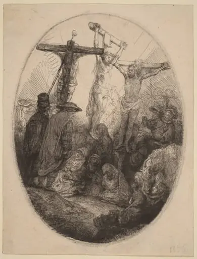 Christ Crucified between the Two Thieves: an Oval Plate, by Rembrandt