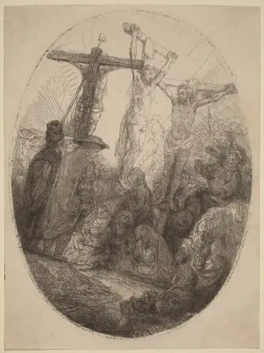 Christ Crucified between the Two Thieves: an Oval Plate, by Rembrandt