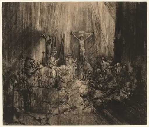 Christ Crucified Between the Two Thieves: 'The Three Crosses', by Rembrandt