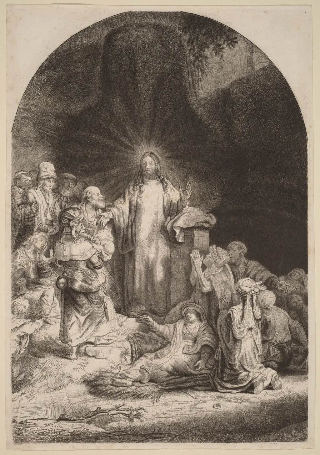 Christ Preaching and Healing (Fragment from the Hundred Guilder Print), by Rembrandt, ink, 1649