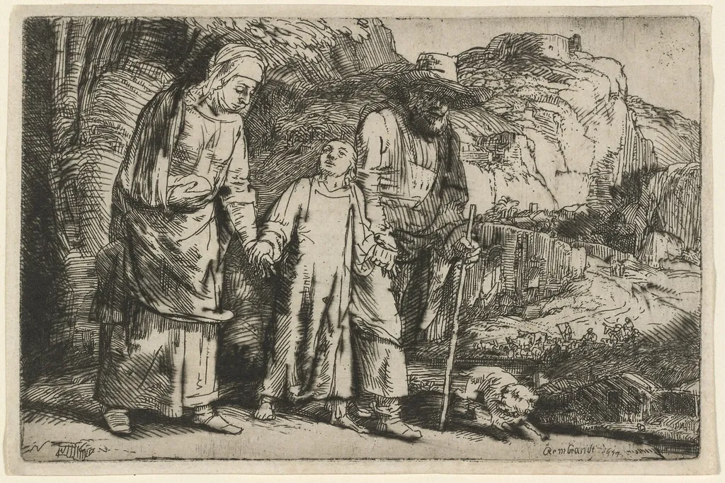 Christ Returning from the Temple with His Parents, by Rembrandt, ink, 1654