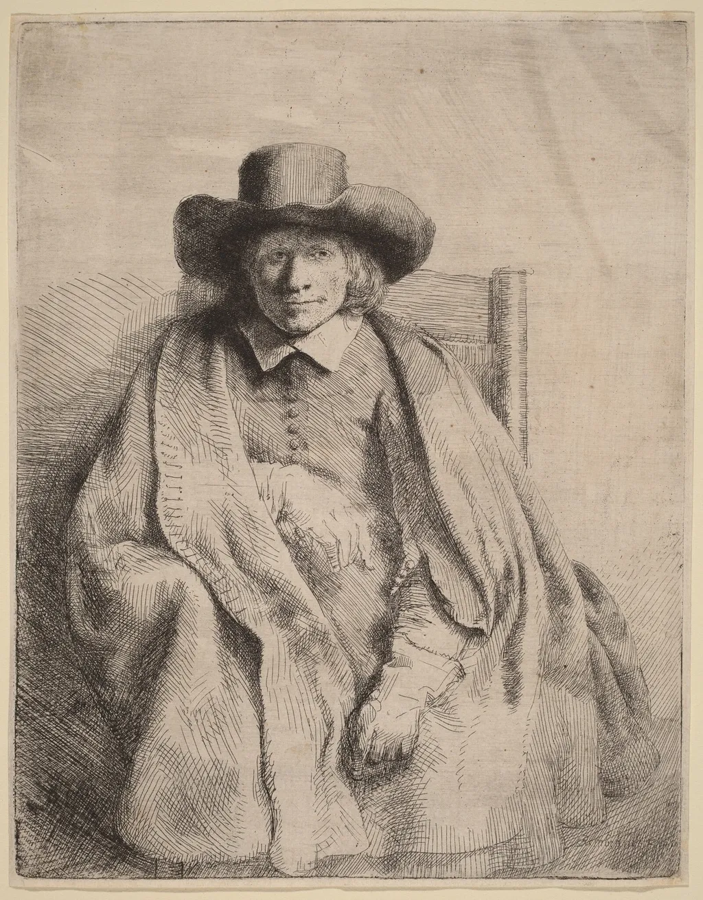 Clement de Jonghe, by Rembrandt, ink, 1651