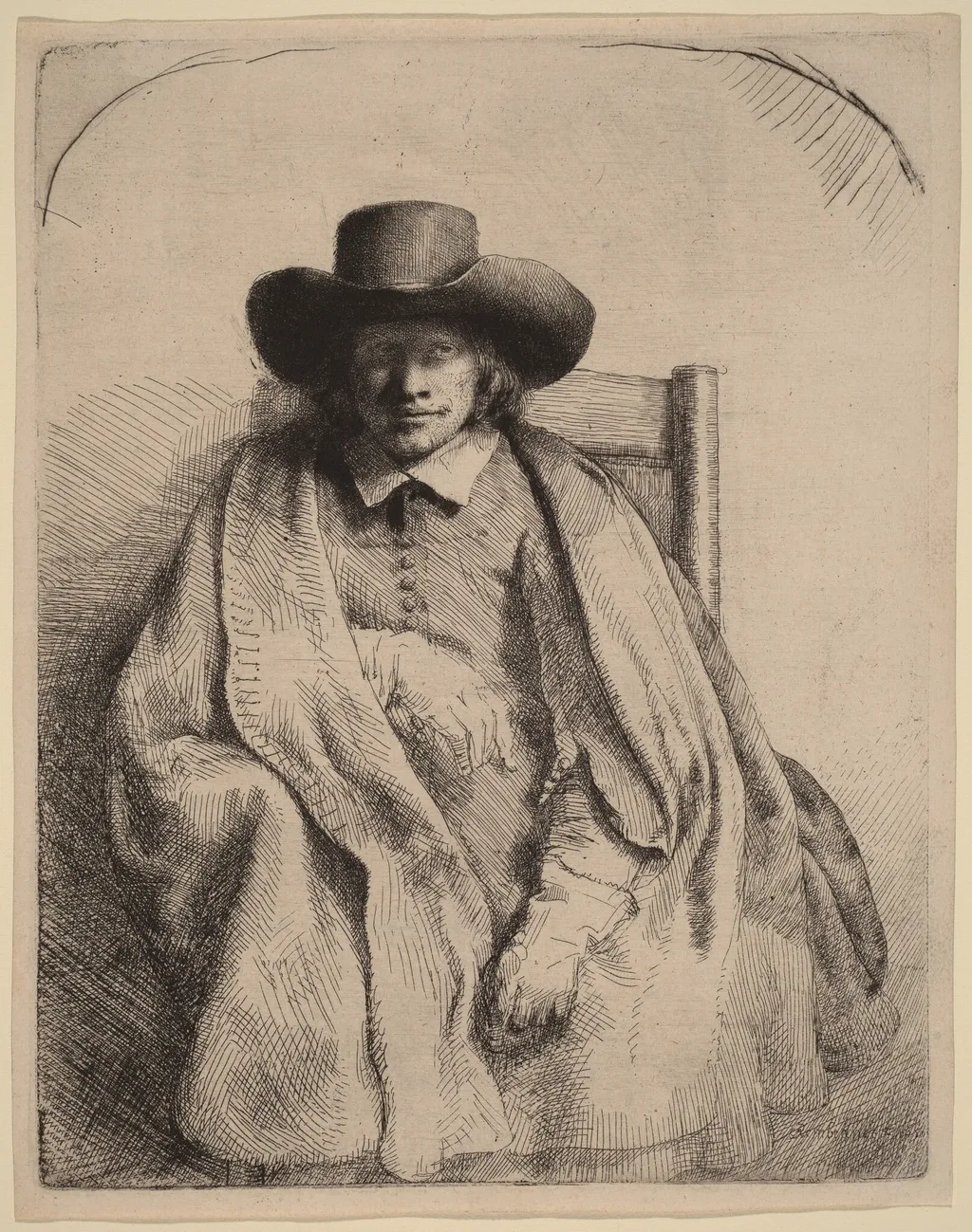Clement de Jonghe, by Rembrandt, ink, 1651