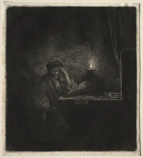 Copy of Student at a Table by Candelight, by Rembrandt