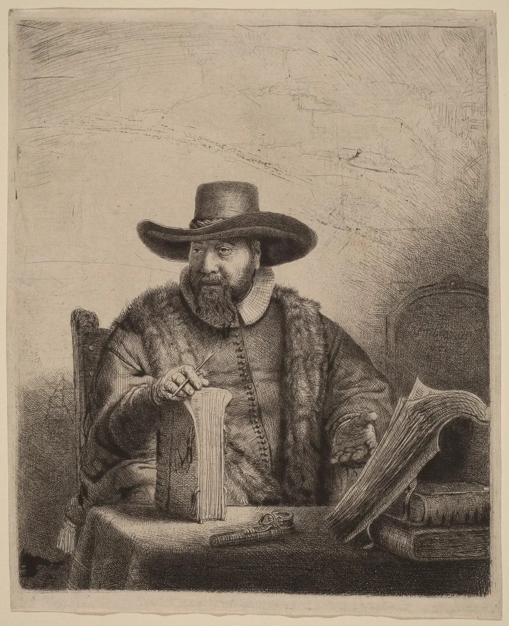 Cornelis Claesz Anslo, by Rembrandt, ink, 1641