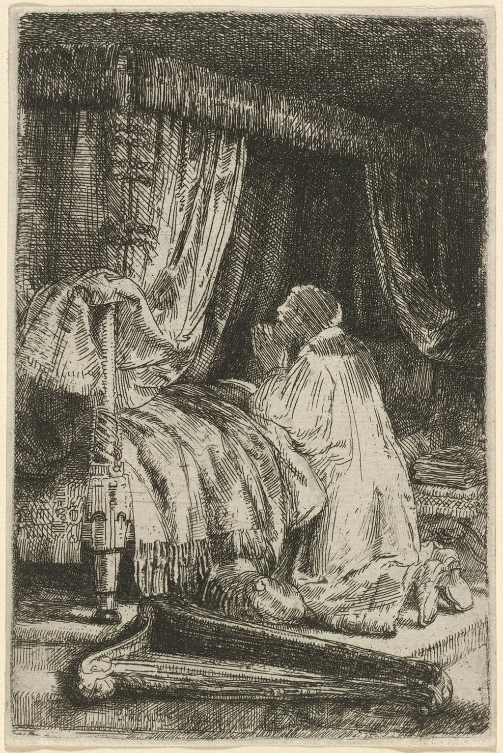 David in Prayer, by Rembrandt, ink, 1652