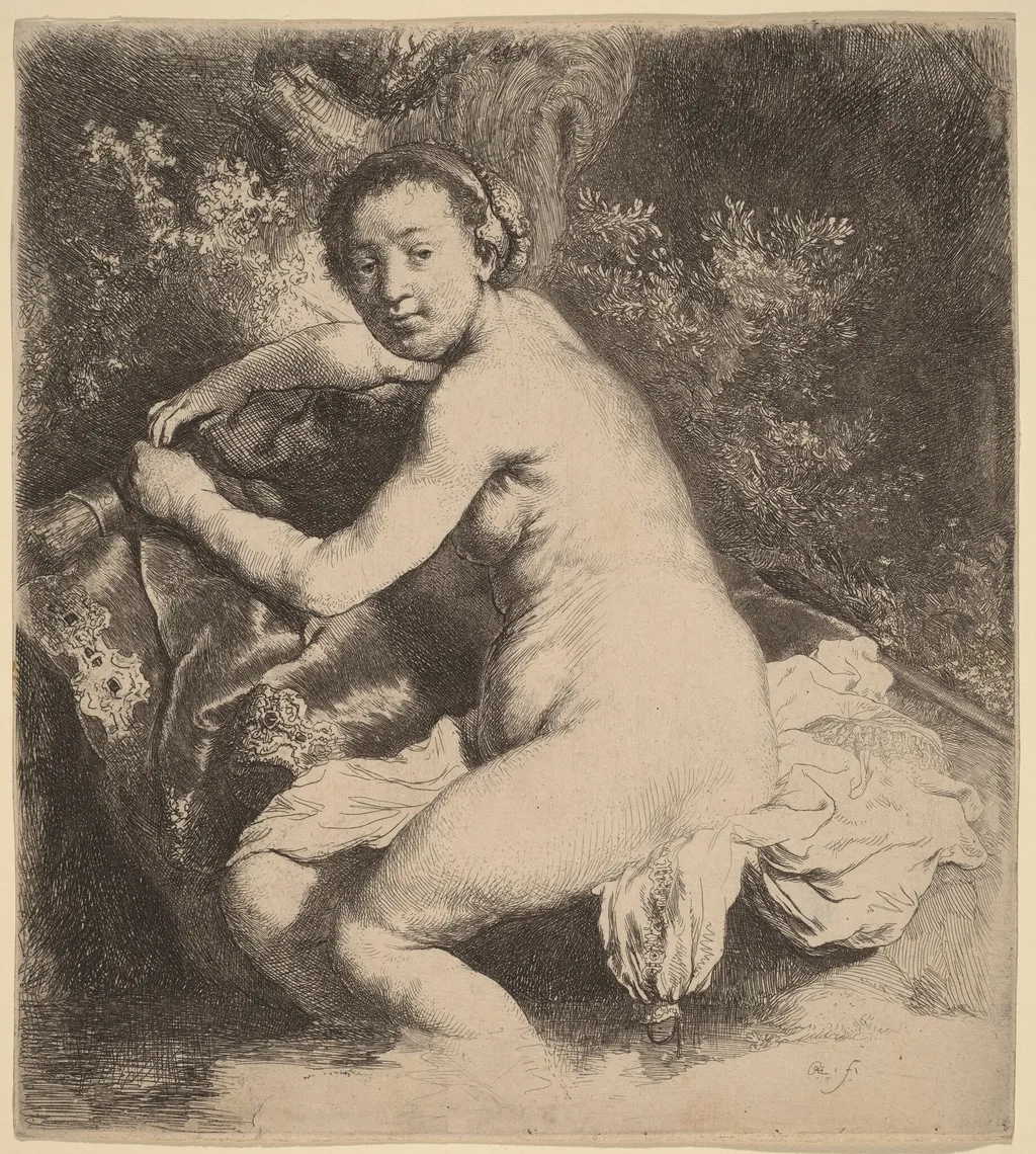 Diana at the Bath, by Rembrandt, ink, 1631