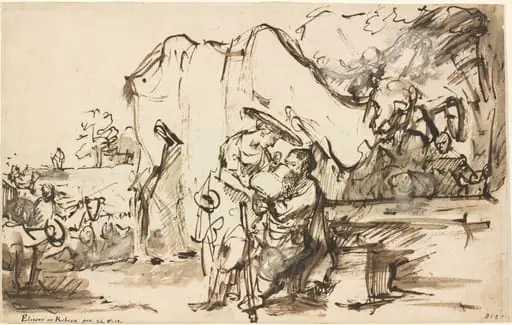 Eliezer and Rebecca at the Well, by Rembrandt