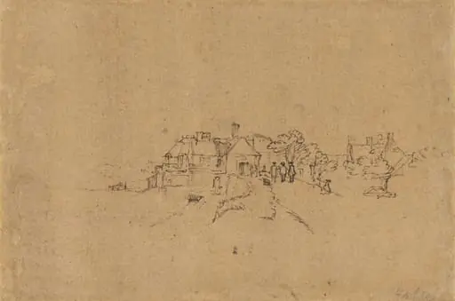 Figures on the Anthoniesdijk Entering Houtewael [verso], by Rembrandt