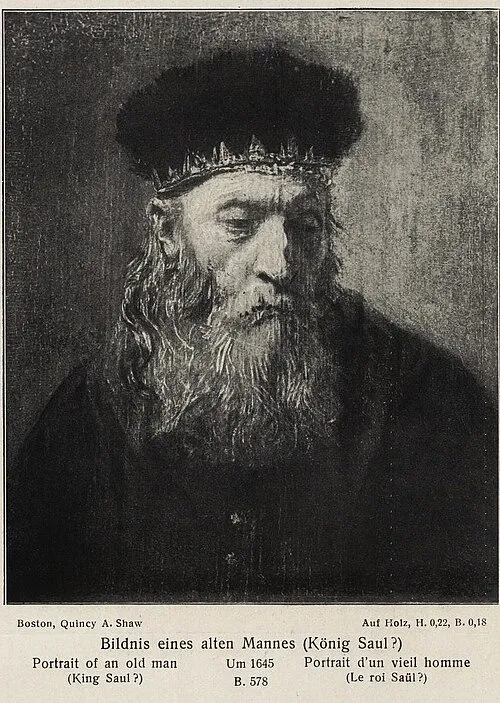 Head of a Bearded Man, Study for King Saul?, by Rembrandt, oil, 1645