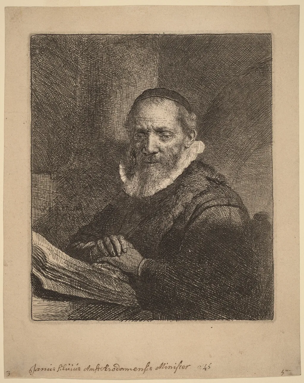 Jan Cornelisz. Sylvius, by Rembrandt, ink, 1633