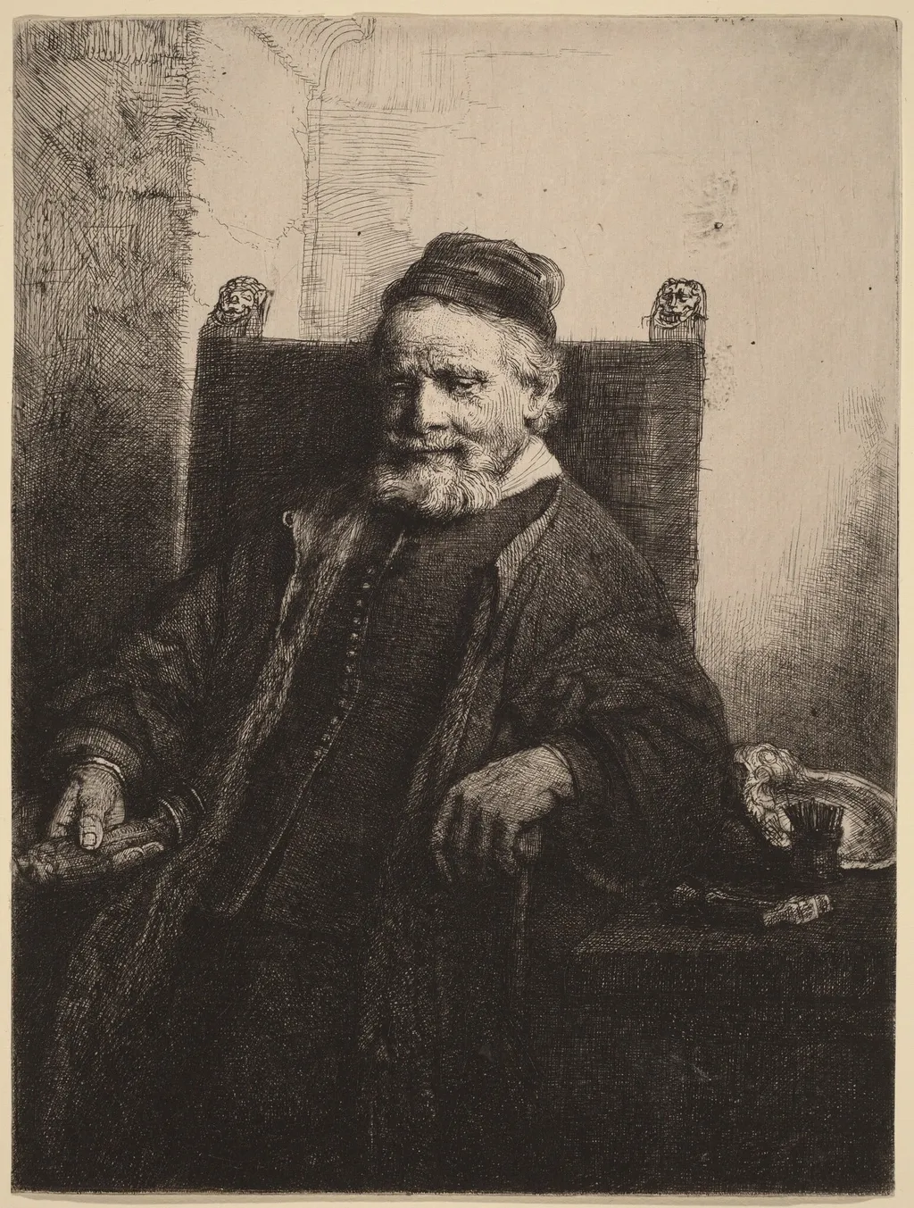 Jan Lutma, by Rembrandt, ink, 1656