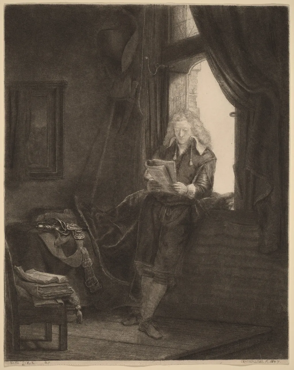 Jan Six, by Rembrandt, ink, 1647