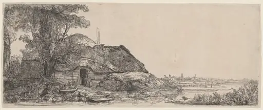 Landscape with a Cottage and a Large Tree, by Rembrandt