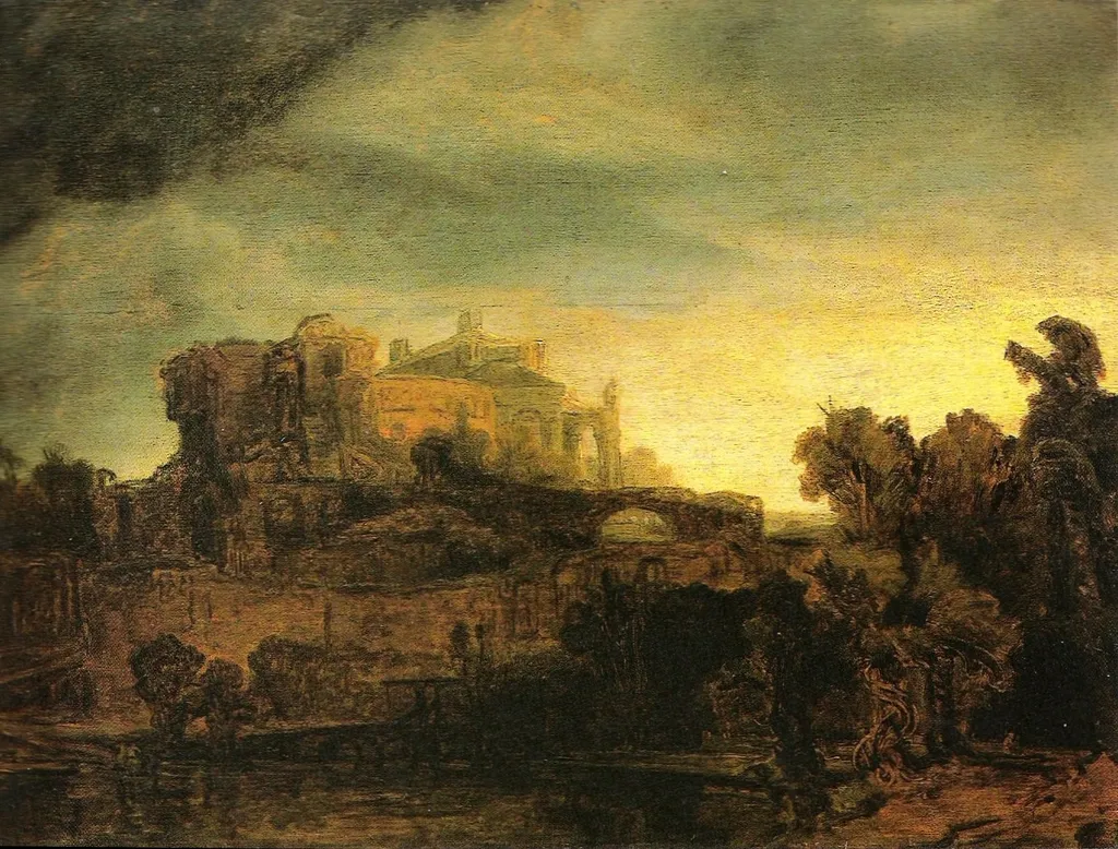 Landscape with Castle, by Rembrandt, 1625