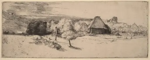 Landscape with Trees, Farm Buildings and a Tower, by Rembrandt