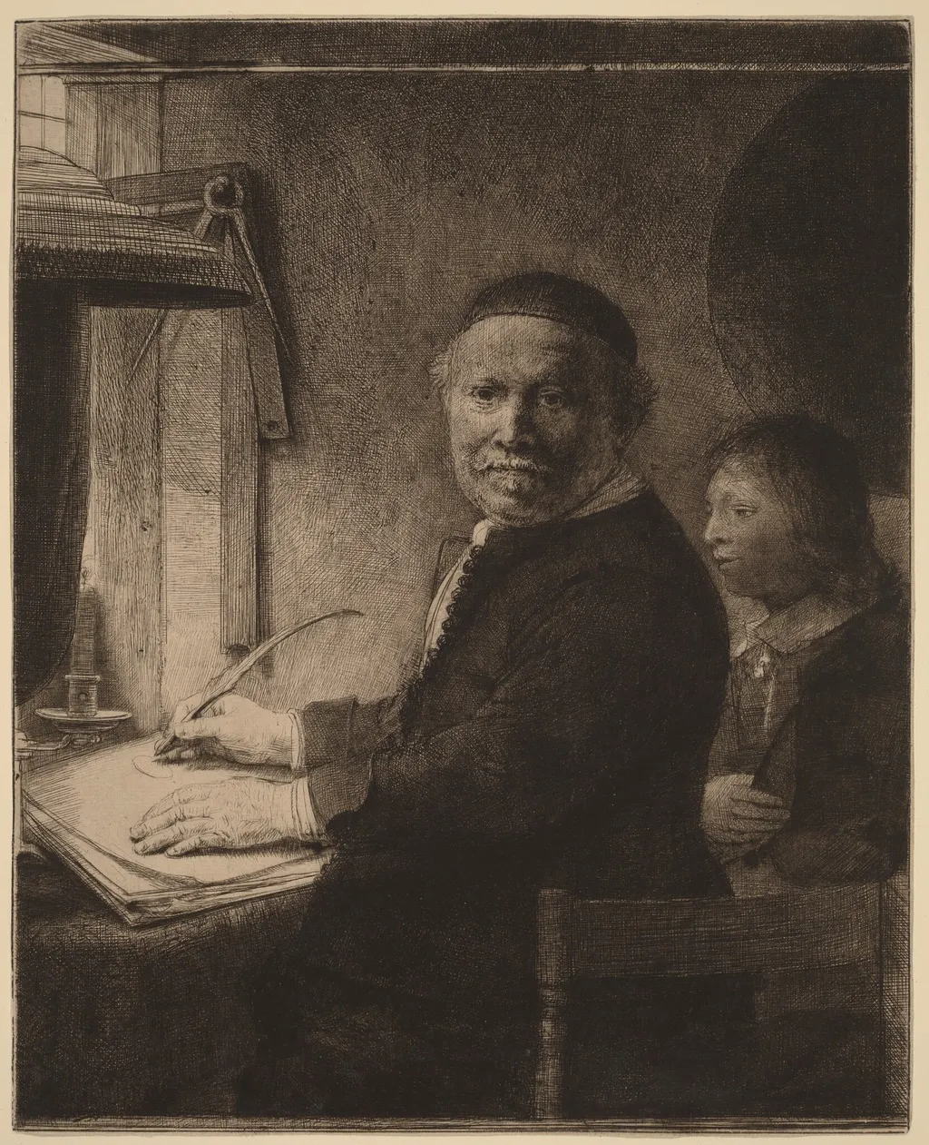 Lieven Willemsz van Coppenol: the Smaller Plate, by Rembrandt, ink, 1658