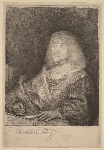 Man at a Desk Wearing a Cross and Chain, by Rembrandt
