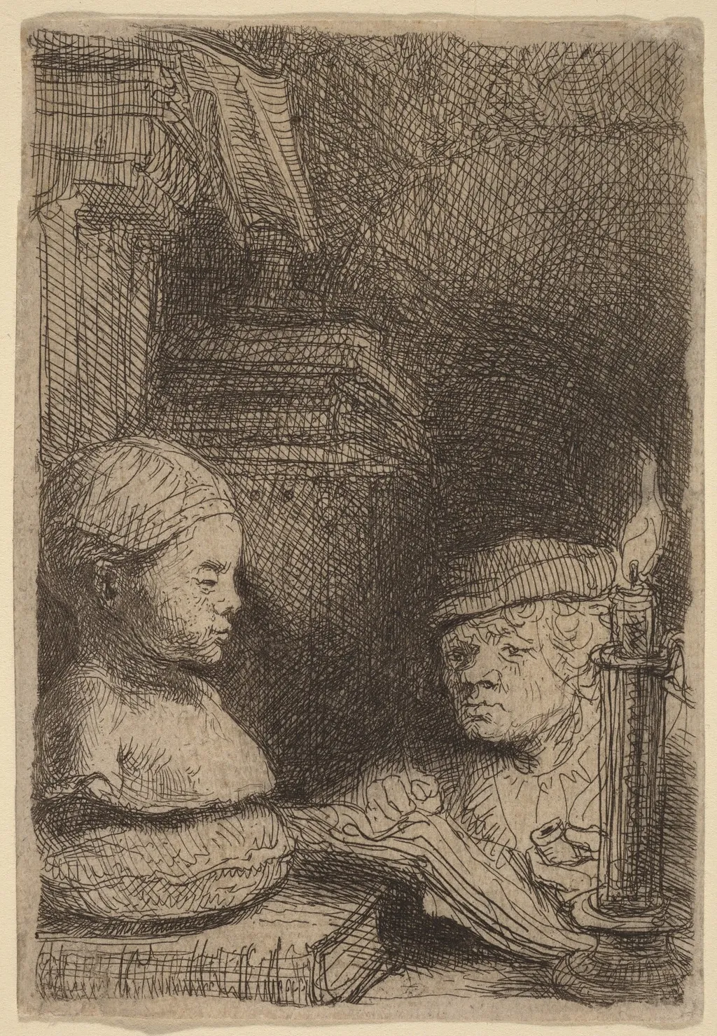 Man Drawing from a Cast, by Rembrandt, ink, 1641