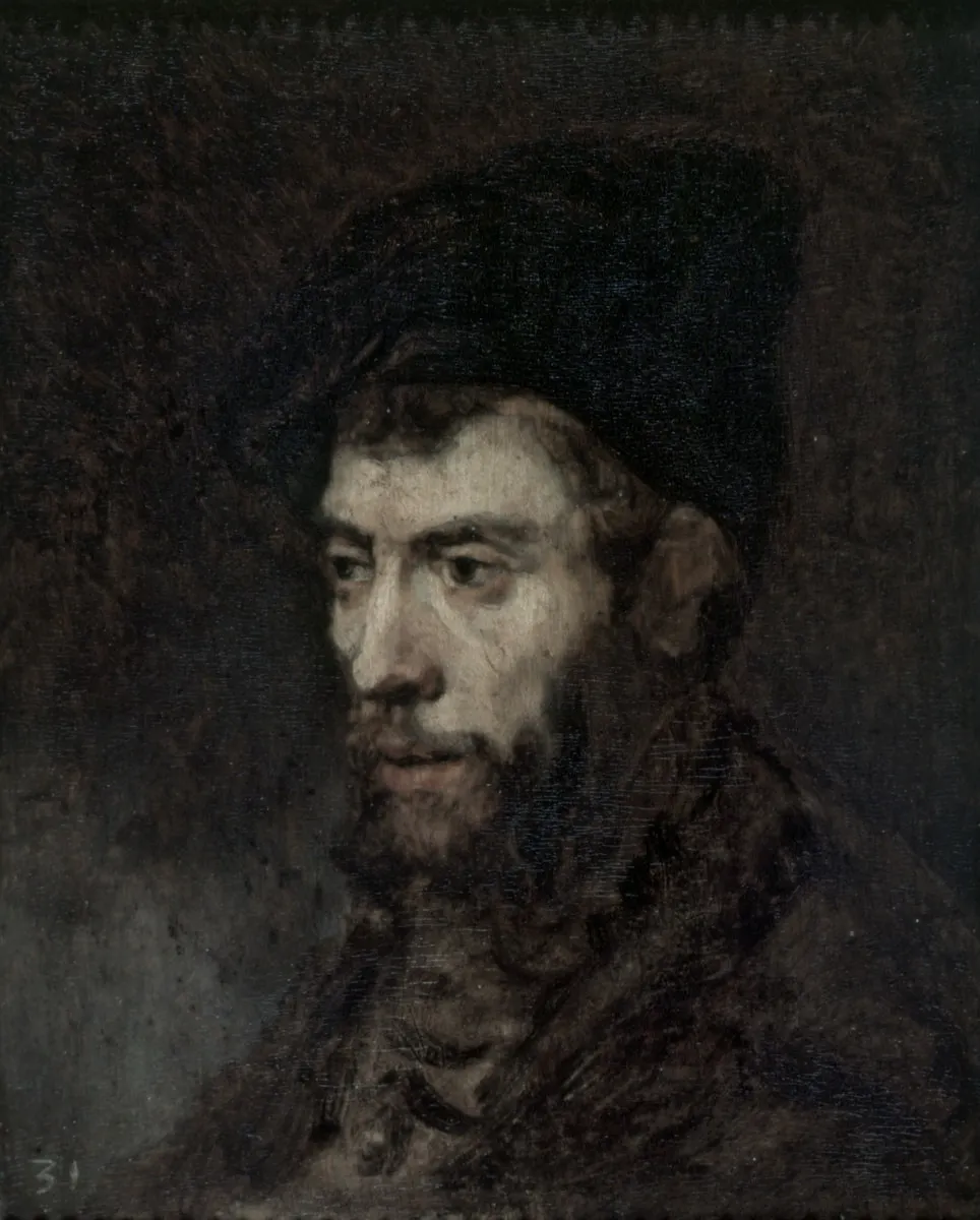 Man in a Beret looking Left, by Rembrandt, oil, 1646