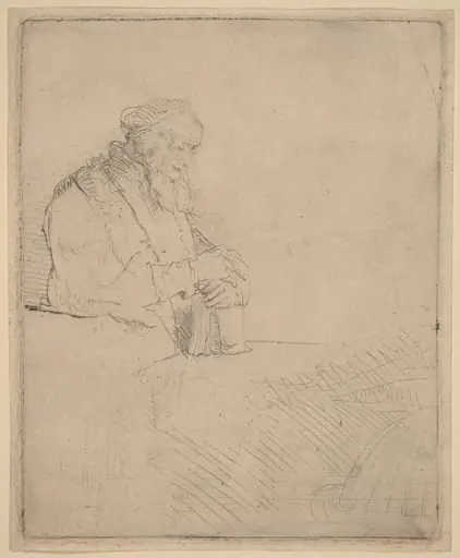 Old Man in Meditation, Leaning on a Book, by Rembrandt