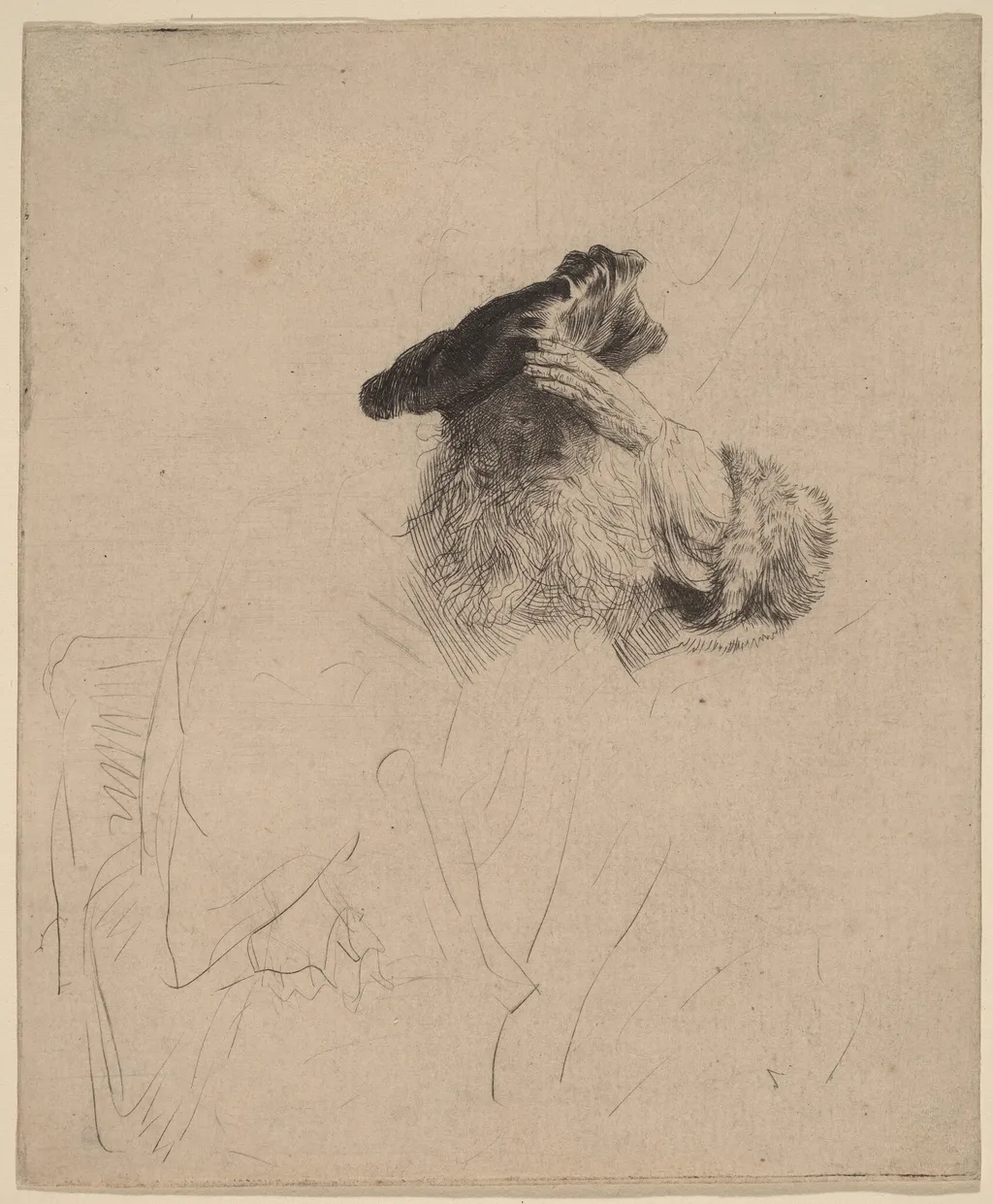 Old Man Shading His Eyes with His Hand, by Rembrandt, ink, 1639