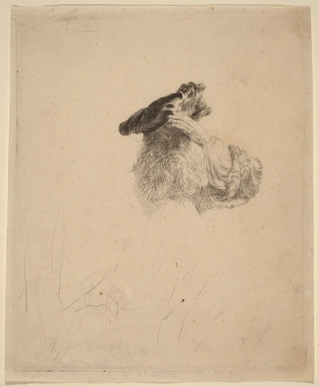 Old Man Shading His Eyes with His Hand, by Rembrandt, ink, 1639